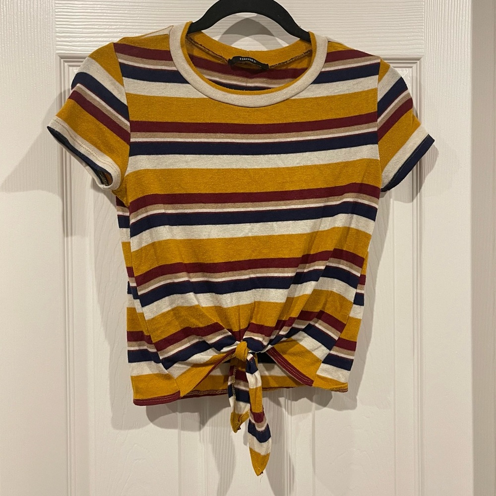 Multicolor Striped Short Sleeve Tied T-Shirt Forever 21